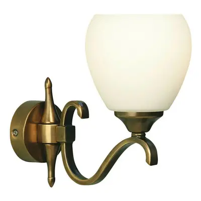 Luxury Traditional Single Arm Wall Light Antique Brass Opal Glass Shade Dimmable