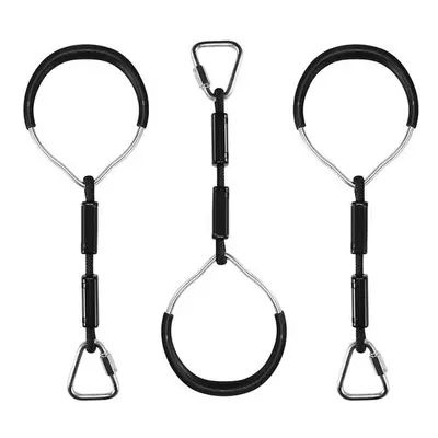 (Black) Heavy Duty Children Trapeze Bar Pull Up Gym Rings Colorful Backyard Gymnastic Ring Pack