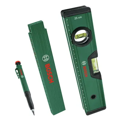 Marking Set (Precise Alignment and Marking with Spirit Level 25cm, Folding Ruler 2m and Deep Hol