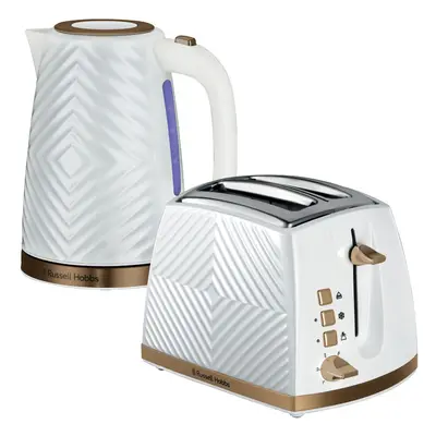 Russell Hobbs Groove Slice Toaster & Kettle Set, White