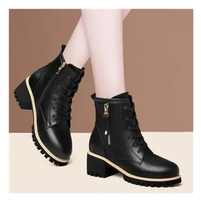 Women Shoes Boots Ankle Autumn British Wind Leather Thick with Fur Ladies Short Boots Motorcycle