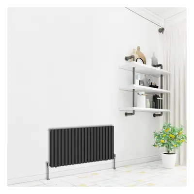 (Horizontal 600x1180mm - Double) NRG Premium Black Radiator Oval Column Designer Central Heating