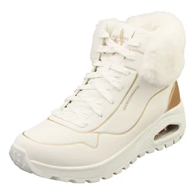 (8) Skechers Uno Rugged Fall Shimmer Womens Fashion Boots in White Gold