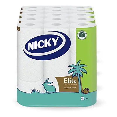 Nicky Elite Coconut Fresh Toilet Tissue - Rolls of White Toilet Paper, Sheets per Roll, 3-Ply, E