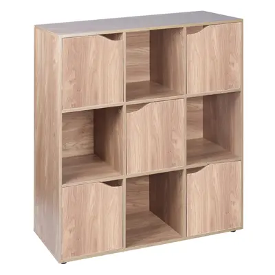 (9 Cube - Oak, Oak) Cube Wooden Storage Bookcase Unit With Doors