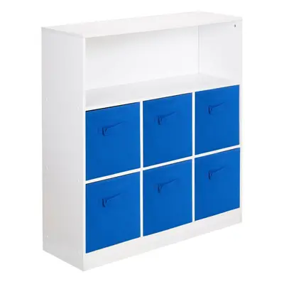 (White, Dark Blue) Wooden Cubed Bookcase Units Shelves Drawers