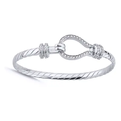 Jewelco London Kids Rhodium Plated Sterling Silver Cubic Zirconia Rope Stirrup Hook 4mm Bangle B