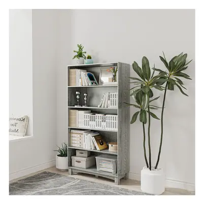 (5-tier Wide, Ash Grey) 5/6 Tier Bookcase Shelves Wooden Storage Display Unit Stand