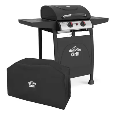 2 Burner Gas BBQ Grill with Piezo Ignition, Built-In Thermometer & Cover, Black/Stainless Steel 