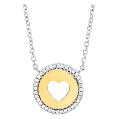 Jewelco London Ladies Yellow Gold-Plated Sterling Silver Cubic Zirconia Love Heart Halo Medallio