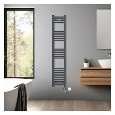 (Anthracite, 1600x300mm) Pre-filled Bathroom Straight Electric Heated Towel Rail Radiator Thermo