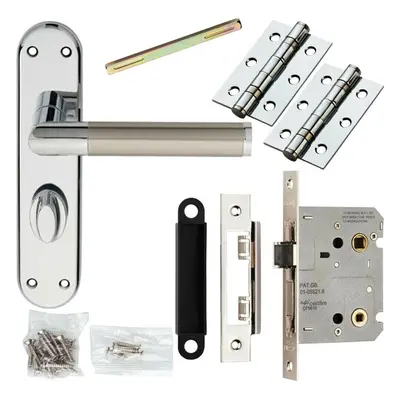 Door Handle & Bathroom Lock Pack Chrome & Satin Nickel Modern Flat Backplate