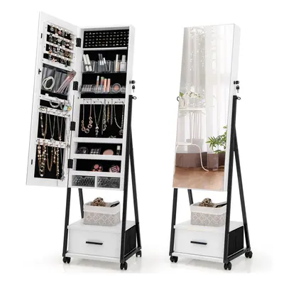 Standing Mirror Jewelry Cabinet Jewelry and Makeup Organizer w/Mirror