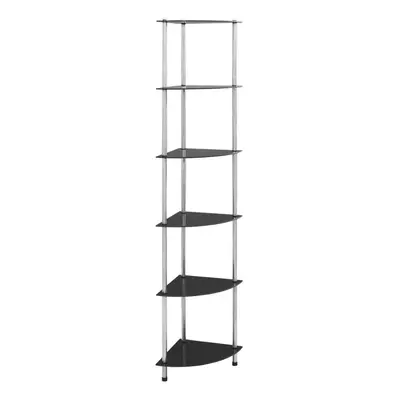 vidaXL 6-Tier Shelf Black Tempered Glass Standing Bookshelf Case Storage Unit