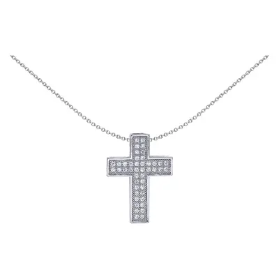 Jewelco London Ladies Sterling Silver Cubic Zirconia Pave Cross Pendant Necklace inch - GVX037