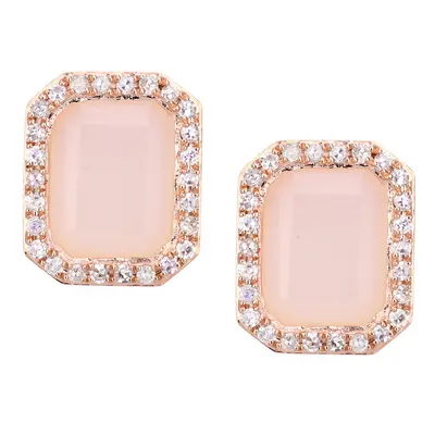 Jewelco London 9ct Rose Gold Round 0.3ct Diamond Octagon 3.8ct Opal Cocktail Drop Earrings - DE1