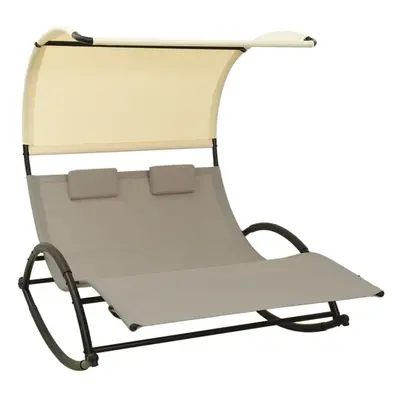 vidaXL Double Sun Lounger with Canopy Taupe and Cream Double Lounger Daybed