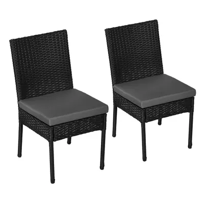 Outsunny PCs Rattan Garden Chairs with Cushion, Wicker Dining Chairs, Black