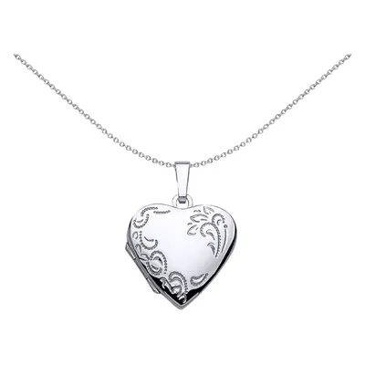 Jewelco London Ladies Sterling Silver Heart Floral Detail Locket Necklace inch - LK29