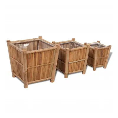 vidaXL 3x Raised Bed with Nylon Lining Bamboo Outdoor Garden Raised Bed Pots