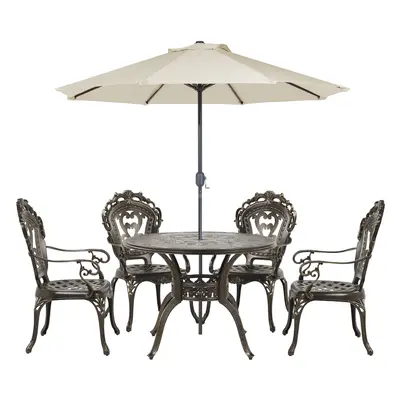 Table with Chairs and Parasol SAPRI Metal 100x72x100 cm Dark Brown