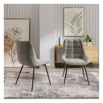 4x Velvita Grey Luxury Velvet With Black Legs Dining Chairs