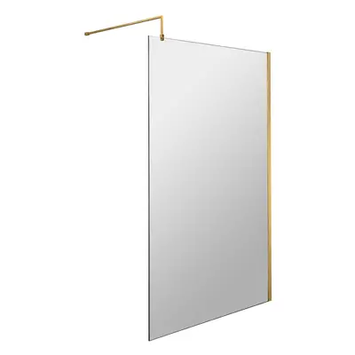 Wetroom 8mm Toughened Safety Glass Screen and Support Bar 1000mm x 1850mm - Brushed Brass