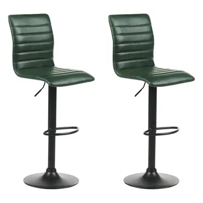 Set of Bar Chairs LUCERNE Faux Leather Swivel Dark Green