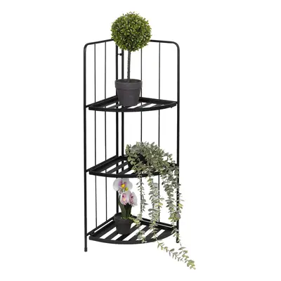 3 Tier Outdoor Black Metal Folding Flower Display Shelf Rack Stand