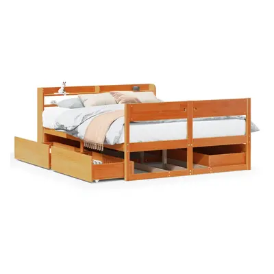 vidaXL Bed Frame without Mattress Bed Wax Brown King Size Solid Wood Pine