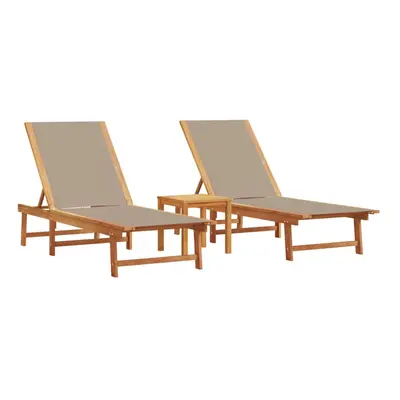 (taupe, 2x sun lounger + table) vidaXL Sun Lounger Bed Outdoor Garden Recliner Solid Acacia Wood