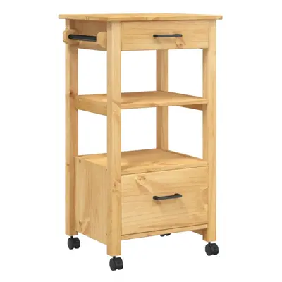 (brown) vidaXL Kitchen Trolley Rolling Cart Storage Cart Trolley MONZA Solid Wood Pine