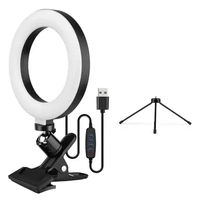 6.3 Inch 2700K-5500K Selfie Ring Video Light with Clamp Mount Tabletop Tripod Dimmable