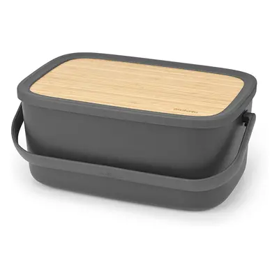 Large Bread Bin with Wooden Serving Board and Handle - Dark Grey