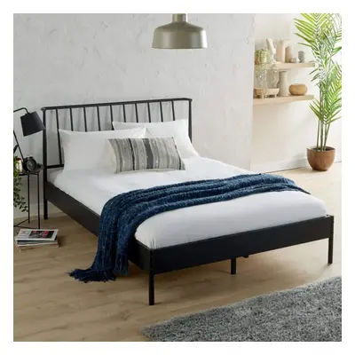 (Small Double) Home Source Odessa Modern Black Metal Bed Frame with Headboard