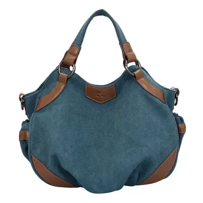 (Blue) Women Canvas Crossbody Bag Handbag PU Leather Splicing Zipper Vintage Shoulder Tote