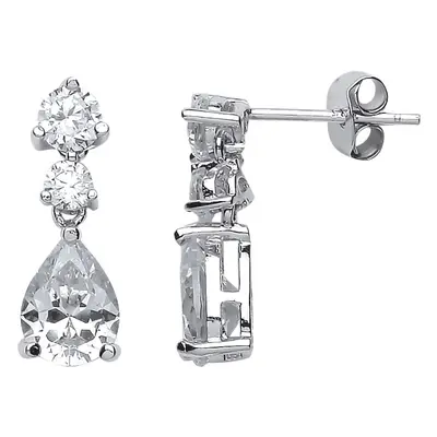 Jewelco London Ladies Sterling Silver Pear Cubic Zirconia Tears of Joy Stud Drop Earrings - GVE4