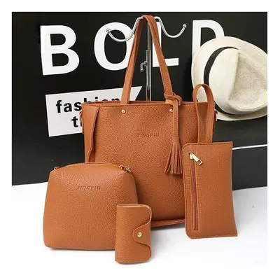 (Brown) PCS Handbags Tassel Shoulder Bags Elegant Clutches Bags Wallets Card Holder