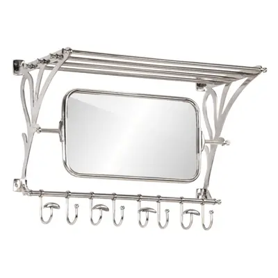 vidaXL Luggage Rack with Coat Hangers and Mirror Wall Mounted Rack Aluminium