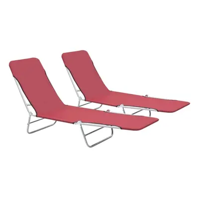 vidaXL 2x Foldable Sunloungers Red Outdoor Garden Camping Recliner Day Bed