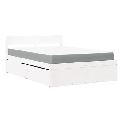 (white, x cm) vidaXL Bed with Drawers and Mattress Home Bed Base Bedstead Solid Wood Pine