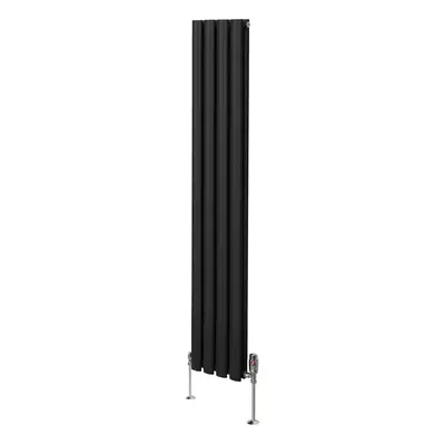 (1600mm x 240mm, Black) Oval Column Designer Radiator & TRV Valves