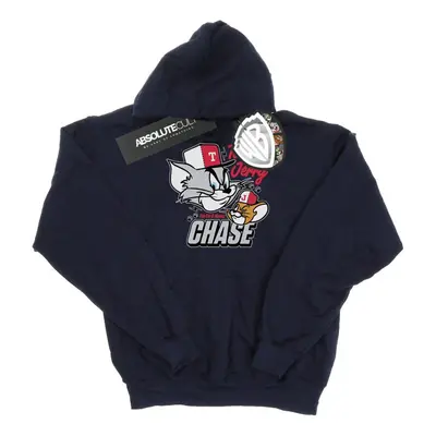 (L, Navy Blue) Tom And Jerry Mens Cat & Mouse Chase Hoodie