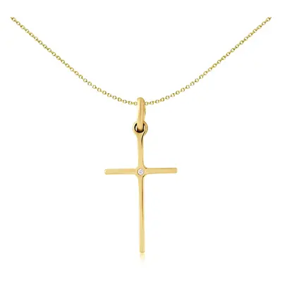 Jewelco London Solid 9ct Yellow Gold illusion set Diamond Cross Pendant 12x20mm - CRNR02245