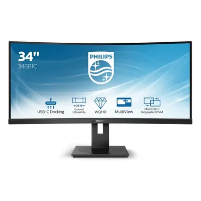 Philips B Line 346B1C/00 computer monitor 86.4 cm (34") x pixels WQHD LCD Curved Matt Black