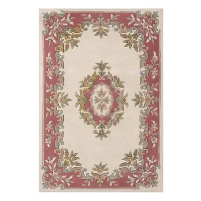 (CREAM ROSE, Runner : x cm) Traditional Pure Wool Rugs Hall Runner Round Circle Half Moon Mat Sm