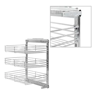 vidaXL 3-Tier Pull-out Kitchen Wire Basket Silver 47x35x56cm Rack Organiser