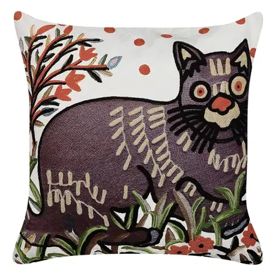 Embroidered Cotton Cushion Cat Motif x cm Multicolour PHUSRO