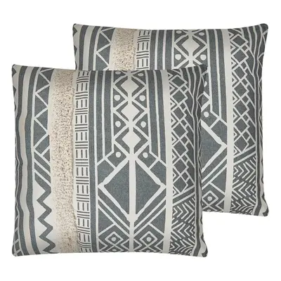 Set of Cushions Geometric Pattern x cm Grey LAURUS