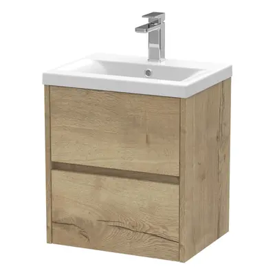 Edge Square Wall Hung Drawer Vanity Unit & Ceramic Basin, 500mm - Woodgrain Autumn Oak - Balterl